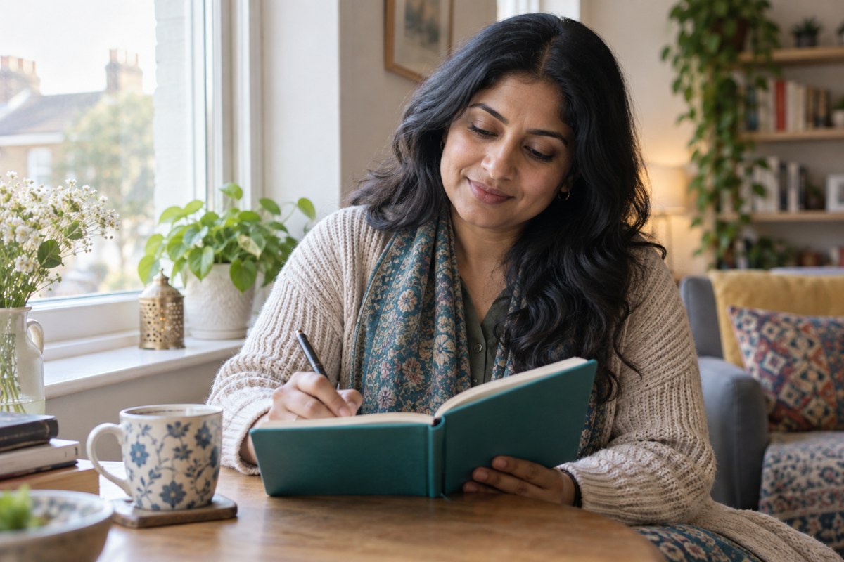 A woman taking time to reflect and write in a journal